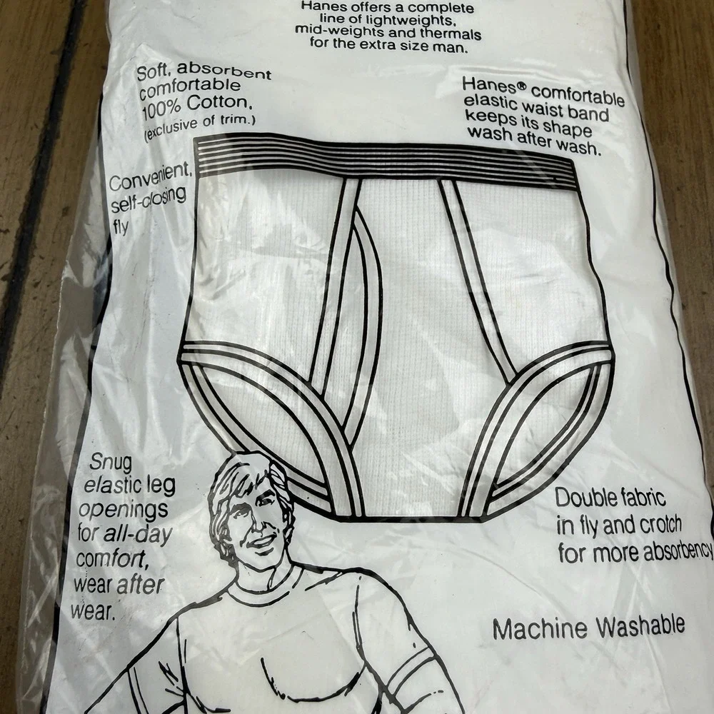 Vintage 1977 White‎ Hanes Briefs Waist 48 100% Cotton USA 3 Pk  New